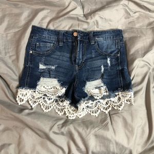 Almost famous high rise jeans shorts with lace.